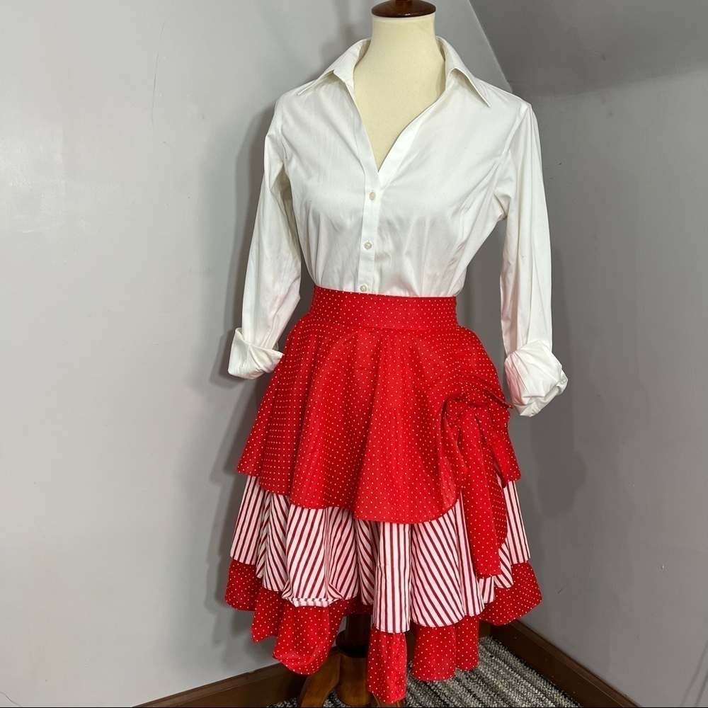 Vintage Red and White Layered A-Line Skirt